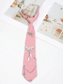 1pc Women's Fashion STAR Letter Small Star Bow Tie Decor Chain Necklace, Black/Green/Pink/Red, Suitable For Party, Casual, School, Daily Wear - A - View 12