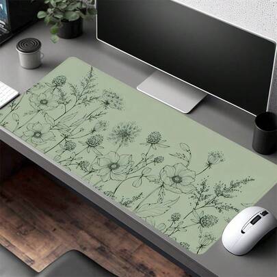 1pc Minimalist Bohemian Style Desk Mat, Sage Green Desk Pad, Large Floral Mouse Pad, Extra Large Extended Desk Mat, Cute Minimalist Computer Pad, Soft Wrist Rest Mouse Pad, Back To School Supplies, Halloween Office Supplies, Desk Accessories, Desk Mouse Pad