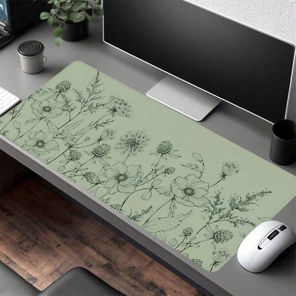 1pc Minimalist Bohemian Style Desk Mat, Sage Green Desk Pad, Large Floral Mouse Pad, Extra Large Extended Desk Mat, Cute Minimalist Computer Pad, Soft Wrist Rest Mouse Pad, Back To School Supplies, Halloween Office Supplies, Desk Accessories, Desk Mouse Pad