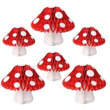 6个（13英寸/9英寸）3D蜂窝状可爱悬挂蘑菇装饰，适用于派对和节日装饰、婚礼派对装饰、童话森林花园派对、中心装饰、婴儿生日派对装饰、幼儿园节日装饰 - 彩色 - 查看 7