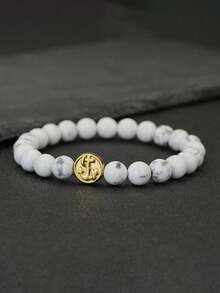 1件男士石珠手链导航指南针手链手工串珠饰品 - 金色 - 查看 6