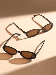 2 件套豹纹塑料椭圆形全框经典复古眼镜，适合舞会、热带海滩度假、街头摄影、休闲外出、家庭旅行，也是夏季海滩之旅、户外活动、旅行、返校、大学风格和校园造型的时尚配饰。 - 2pcs 豹紋黑茶組合 - 查看 2