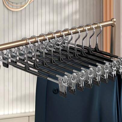 Stainless Steel Clip Pants/Skirt Hanger - Non-Slip Adjustable Clips, 360° Rotating Hook, Space-Saving / Strong Four-Ring Spring Design / Unisex Multi-Purpose Storage Rack, Suitable For Bedroom/Wardrobe/Dormitory, Valentine's Day/Spring Gift, Housewarming Gift, Minimalist Modern Style (Pants Hanger/Clip Hanger/Skirt Hanger/Wardrobe Storage Rack/Closet Storage Rack/Storage Solution/Laundry Room/Spring Storage/Valentine's Day Gift)