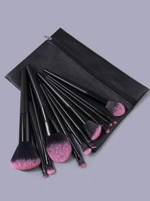 12件/13件/17件畅销化妆刷套装，多功能面部化妆刷和高回弹化妆海绵，便携式拉链收纳袋 - 黑色 - 查看 4