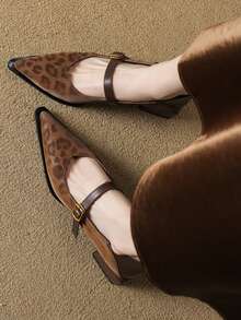 Women's Retro Mary Jane Single Strap Leather Shoes New Autumn Fashion Pointed Toe Chunky Heel Low-Top Women Shoes - Brown - View 9