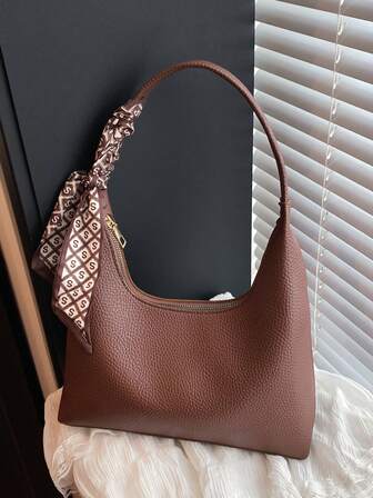 Bolso de hombro minimalista para mujer, bolso de nicho versátil, bolso de alta calidad para debajo del brazo, bolso portátil en forma de media luna de unicolor para todas las estaciones, incluye bufanda, adecuado para el trabajo, el transporte y las compras