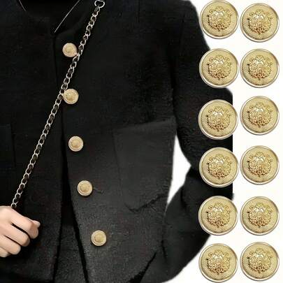 10颗电镀仿金属纽扣，3D立体雕刻，网格边框设计，适用于西装、马甲、夹克、裤子、家居用品，复古金属纽扣套装，颜色包括金色、黑色、白色、黄色、粉色。