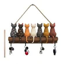 [Fast Arrival] Chic Cat Silhouette Key Rack With 4 Hooks - Rustic Wooden Wall Decor, Multipurpose Entryway Organizer For Keys & More, Perfect For Home & Farmhouse Style