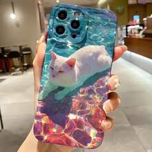 2026 nueva funda de teléfono esmerilada, funda de teléfono con impresión de gato en piscina para iPhone 17 14 13 12 11 Pro Max Se 2020  Galaxy S23 S22 S21 S20 Note 20 10, funda protectora para teléfono, regalo de pareja para novio y novia, presente de vacaciones - Negro - Ver 4