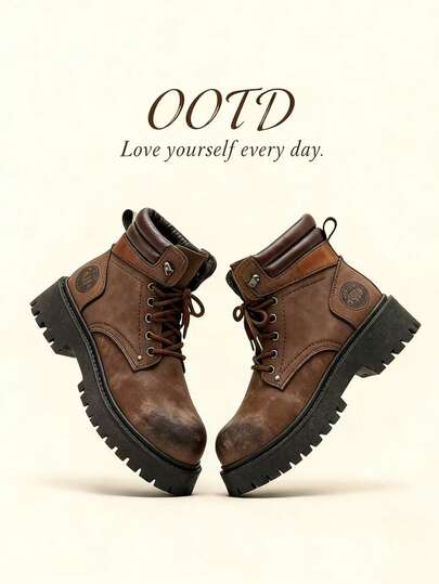 Men's Retro Boots, Minimalist Style Casual Youth Outdoor Boots, Young Men's Casual British High-Top Shoes Suitable For Balls, Weddings, Dance Halls, Motorcycles