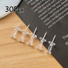 30/50/100/200pcs Assorted Push Pins, Multicolor Plastic Thumb Tacks, For Soft Cork Board, Office & School Supplies, Back To School, Home & Office Essentials - Transparent - View 17