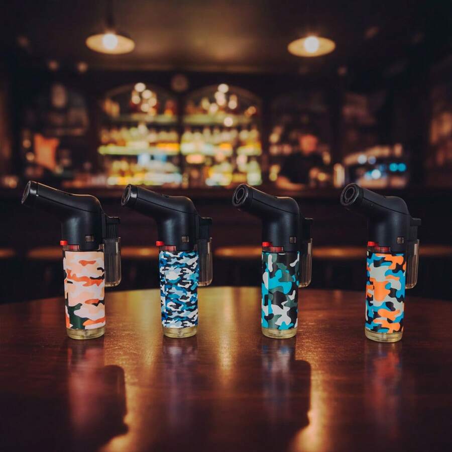 Mecheros Soplete Camuflajeados – Encendedor Recargable Antiviento para Tabaco y Multiusos – Diseño Ergonómico Táctico Urban Camo con Llama Regulable - Camuflaje - Ver 1