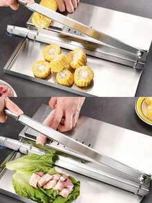 不锈钢手动切肉器/切骨器，带食物托盘和防滑底座。轻松切片牛肉、排骨、鸡肉、鱼肉和蔬菜——非常适合家庭厨房、熟食店和绞肉机使用。 - 彩色 - 查看 6