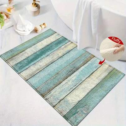 1pc Luxury Wood Grain Pattern Design Microfiber Bath Rug, Non-Slip And Super Soft Bathroom Floor Rugs, Doormat, Bathroom Water Absorption Mat, Machine Washable, Low Pile, TPR Backing, Knit Fabric, ForBathroom, Bedroom, Kitchen, Entryway, Indoor & Outdoor Use, Bathroom Accessories & Decor, Perfect New Home Gift.