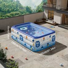 1 bể bơi bơm hơi cỡ lớn, thiết kế chủ đề đại dương, chất liệu PVC bền chắc, có thể gấp gọn và dễ dàng mang theo, thích hợp cho các buổi tiệc gia đình ngoài trời và giải trí sân vườn, bể bơi hình chữ nhật 3 tầng kèm nhiều phụ kiện, bể bơi trang trí sân hiên (Kích thước sản phẩm có thể có sai lệch nhỏ) - Nhiều màu - Xem 9