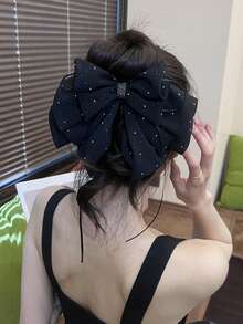 1pc Elegant Starry Sky Mesh Bow Hair Clip, Gentle Princess Style Hair Clip, Girls' Bowknot Ponytail Clip, Starry Pendant Graceful Hair Clip, Half-Zip, Perfect For Festivals, Parties, Weddings, Valentine's Day And Other Occasions Fashion Hair Accessories Elegant Hair Claws Women Hair Clutch Casual Hair Jaw Clip
