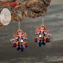 2D Flat Fashion Elephant Riding A Motorcycle 2D Acrylic Earrings, A Great Gift For Family And Friends On Holidays, Birthdays, And Parties. - Multicolor - Ver 2