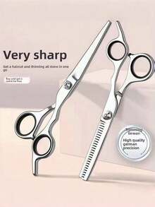 1 Pair Flat Scissors + 1 Pair Toothed Scissors Set. 2pcs Professional Unisex Hair Cutting Shears, Suitable For Left Or Right Hand, Thinning Shears For Soft Curly Hair, Fragrance-Free Haircut Set With Storage, Suitable For Men And Women - Multicolor - View 7