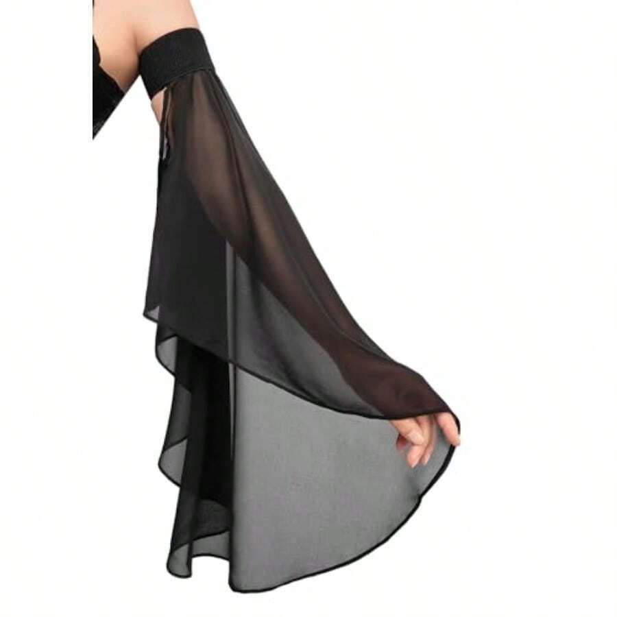 Women's Victorian Long Tulle Gloves Gothic Black Lace Chiffon Detachable Sleeves Vampire Witch Cosplay Costume - Đen02 - Xem 1