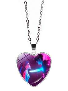 K-Pop Girl Group Heart Necklace Pendant, Cross-Border Popular Anime Cartoon Peach Heart Sweater Chain Accessory