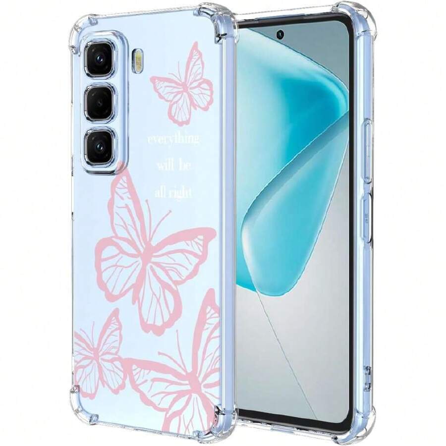 Case For Infinix Hot 50 Pro, Transparent Mobile Phone Case With Pink Butterfly Design, Soft Crystal Protective Silicone Case For Infinix Hot 50 Pro, 37008198 - 青碧色 - 查看 1