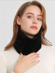 1pc Women's Winter Neck Warmer Scarf, High Collar Thermal Lined Thick Solid Color Plush Coral Fleece Scarf