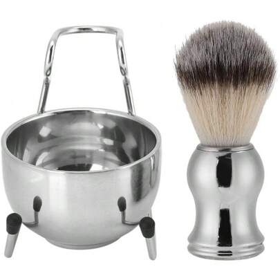 Kit de Afeitado para Hombres, 3 Piezas de Acero Inoxidable, Cepillo de Afeitar para Barba, Jabonera, Soporte para Maquinilla de Afeitar, Limpieza Facial, Juego de Herramientas