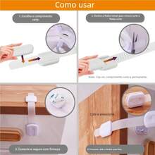 Kit 10 Trava Gaveta Armário Geladeira Porta Vaso Sanitário | Protetor Infantil A Tóxico - Preto - Visão 2