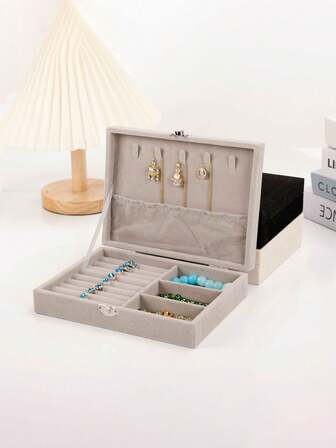 1 pieza Caja organizadora de joyas con tapa de estilo elegante para niñas y mujeres - Organizador de anillos, aretes y pulseras con caja de joyas