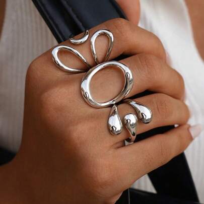 Frminee Bộ 3 chiếc nhẫn hình học bằng thép không gỉ mạ vàng 18K cao cấp, thời trang, tối giản, thanh lịch, độc đáo, tinh tế, thích hợp cho nữ đeo hàng ngày hoặc làm quà tặng.