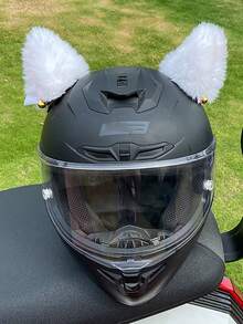 可拆卸毛绒猫耳装饰，带铃铛，适用于电动摩托车、骑行者、滑雪头盔 - 彩色 - 查看 7