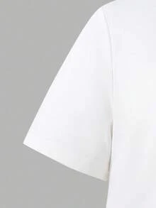 Conjunto de 2 piezas de top corto de punto con estampado de lazo con brillo y pantalones cargo de utilidad para niña preadolescente, ideal para uso casual y deportivo en vacaciones - Blanco - Ver 5