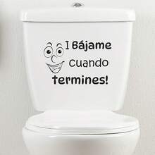 1张趣味西班牙语提示马桶座贴纸，自粘防水乙烯基材质，适用于马桶水箱、卧室、餐厅、家居室内装饰 - 彩色 - 查看 1