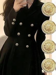 10pcs Metal Carved 3D Seta Buttons, Grid Frame Touchable, Vintage Style Suitable For Suits, Vests, Jackets, Pants, Household Items, 10/20pcs Decorative Metal Buttons, High Quality Coat, Wool, Windbreaker, Clothing, Knitwear DIY Retro Faux Metal Button Set, Buttons In Gold, Black, White, Yellow, Pink, Suitable For Suits, Jackets, Uniforms, Coats - Gold - View 3