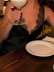 Camellia New Women's Fashion Sexy Lace Satin Blouse, Spring/Summer - Black - View 6