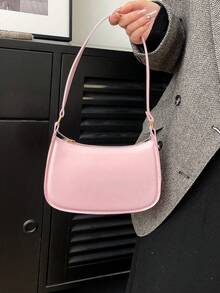 Bolso de hombro sencillo de color sólido para mujer, estilo casual diario, color burdeos de moda. - Rosa - Ver 7