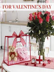 20/10个装可重复使用透明塑料礼品袋，带提手和丝带，PP材质，适用于情人节、婚礼、新娘送礼会、生日、洗礼、性别揭晓派对和小规模商务活动，有两种尺寸可选（红色） - 彩色 - 查看 8