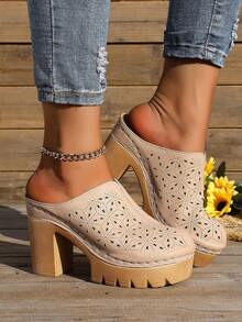 Women's Non-Slip Summer New Slip-On Thick-Soled High Heel Sandals, Minimalist Design, Easy To Wear - Apricot - View 2