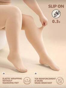 Plus Size Women High Waist Elastic Thick Warm Tights For Halloween, Winter Warm Lining Stockings, High Waist Elastic Slim Sexy Semi-Sheer Pantyhose, Comfortable And Warm - Apricot - View 3