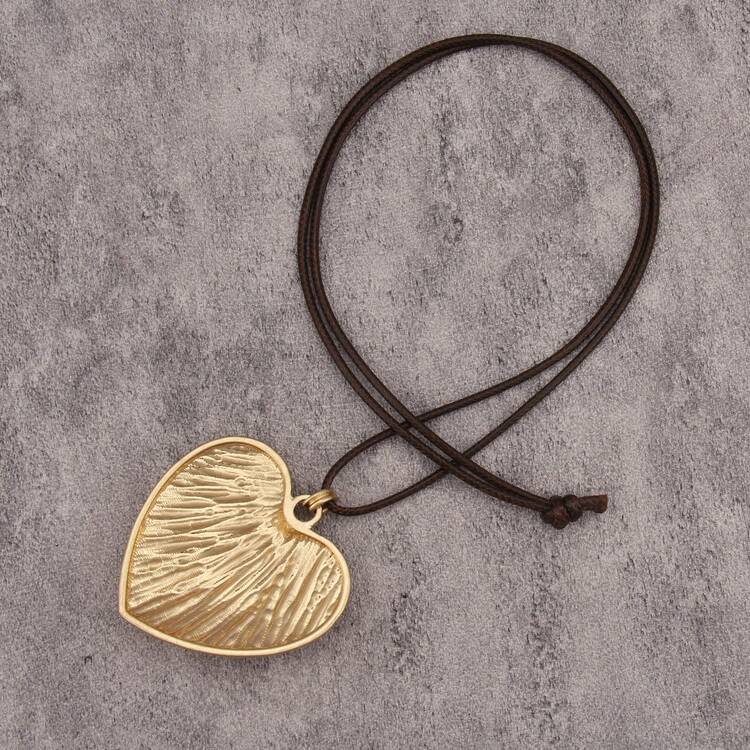 1件简约金色条纹心形合金吊坠项链，时尚日常项链，配蜡绳，适合女孩、女士、女友，情人节/生日礼物 - 金黃色條紋愛心 - 查看 6