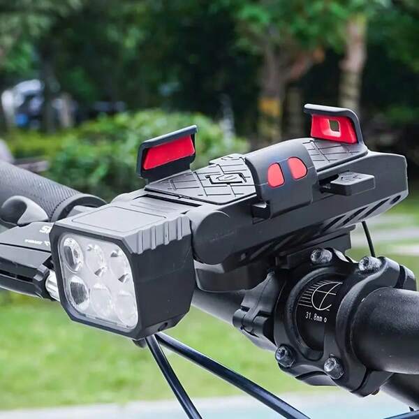 3-In-1 Rechargeable Bicycle Front Light With Horn And Phone Holder, Multifunctional Bike Safety Light, Ideal For Night Riding, Unisex