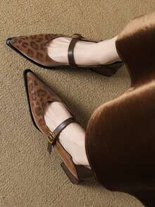 Women's Retro Mary Jane Single Strap Leather Shoes New Autumn Fashion Pointed Toe Chunky Heel Low-Top Women Shoes - Brown - View 10