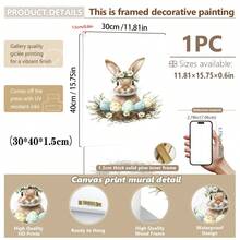 1PC Canvas Wall Art_Nursery Decor Printed Rabbit Burrow Motif, Watercolour Easter Art, Rabbits With Flowers, Spring Blossoms, Farm Animals, Easter Egg Design, Rabbit Garland - Framed Nursery Wall Art Perfectly Suited For Children's Room Decor, Playroom Decor Children's Room Decor Nursery Decor Daycare Decor Girls' Bedroom Girls' Room Decor Children's Room Decor Boys' Bedroom Boys' Room Decor Girls' Bedroom Decor