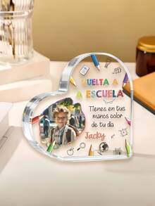 1pc Custom 2D Flat Acrylic Heart Collectible Figurines Back To School - Custom Name + Photo - Gift For Teachers Or, Teacher Day Gift Item, Teacher Appreciation Gift, Back To School - Heart-Shaped Acrylic Plaque With Personalized Name And Photo - Multicolor - View 3