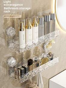 Wavy Suction Cup Bathroom Shelf, Wall Mounted Washroom Vanity Storage Rack Without Drilling - Multicolor - View 13