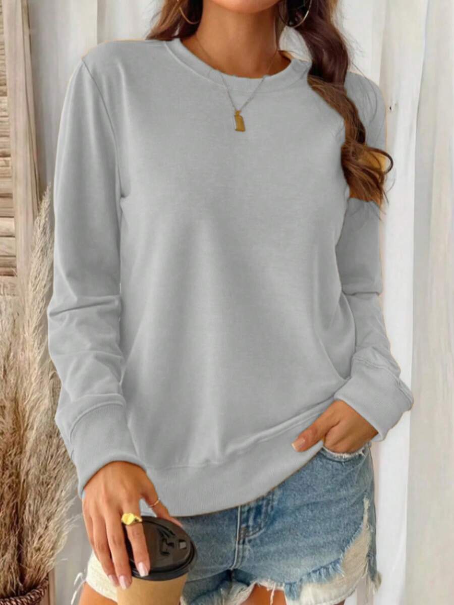 Plush Brushed Fleece Sweatshirt For Women - Relaxed Fit Fall Winter Top Women's All-Day Comfort Crew Neck Pullover - Soft Stretch Long-Sleeve Sweatshirt Wrap-Me-Up" Soft Crew Neck Sweatshirt | Women's Lazy-Day Essential (Multiple Hues) Dreamy Soft Crew Neck Pullover - Women's Versatile Casual Sweatshirt For Cool Days Women's Super Soft Crew Neck Sweatshirt - Warm Long-Sleeve Pullover (6 Colors) Relaxed Fit Brushed Fleece Sweatshirt - Women's Comfortable Fall Winter Top Casual Daily Home - 灰色 - 查看 1