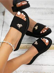 1 par de chinelos de praia casuais básicos em EVA (copolímero de etileno-acetato de vinila) para mulheres, adequados para praia, escritório, atividades ao ar livre, casa, verão. Novos chinelos de sola macia sem fecho. - Preto - Ver 3