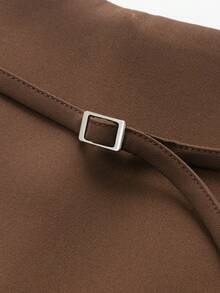 女士纯色拉链腰带短裙裤 夏季 - 紅棕 - 查看 3