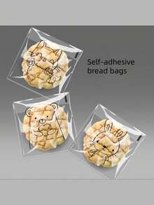 100pcs/Pack Bread Bags, Toast Bags, Bread Packaging Bags, Self-Adhesive Bags, Baked Goods & Fruit Packaging Bags, Self-Sealing Bags, Home & Kitchen Storage Supplies, Back To School Essentials - Clear - View 3