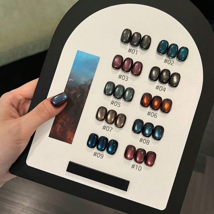 10ml/Bottle Linglong Island Mirror Satin Glass Bead Magnetic Cat Eye 2026 New Hot Selling Nail Polish Gel Crystal Color Cat Eye Nail Gel Suitable For Christmas, French, Black, Blue Manicure, Autumn/Winter Nail Art, Salon Use Nails - 彩色 - 查看 1
